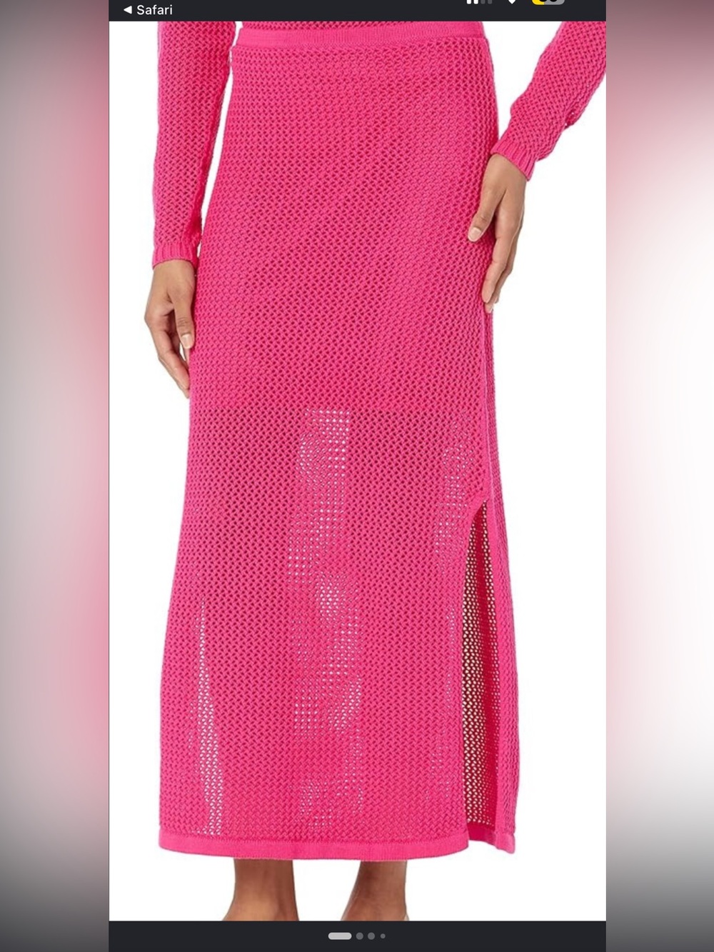 The Drop Women's Hot Pink Knit Maxi Skirt side slits and lined half way.